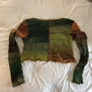 Multicolor Flute Sleeve Knit Sweater